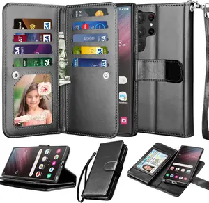 Galaxy S23 Ultra Case, for  Galaxy S23 Ultra Wallet Case, [9 Card Slots] PU Leather ID Credit Card Holder Folio Flip [Detachable] Kickstand  Phone Cover & Lanyard [Black]