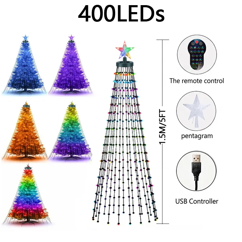 Multifunctional LED Christmas Light Strings with Various Themed Colors  App Control  IP65 Waterproof Christmas Light Strings with a safe outdoor design, suitable for DIY indoor decorations and for placing star-shaped ornaments on the tree
