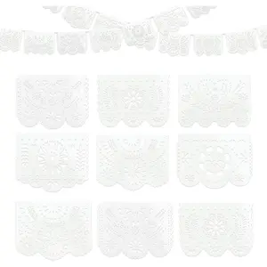 Cielito Lindo Papel Picado 2 Packs 18 Felt Banner Decorations Mexican Traditional White Flags Lace Decor Bunting for Weddings Anniversaries Birthdays Party