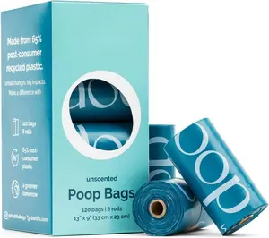 Poop Bags - 120 Unscented Bag, 65% Recycled Materials,  Resistant Pet Bags for Poop - 8 Rolls,  Leak Proof - Extra Thick,  Doggie  Bags for Hassle-Free Cleanup - Outdoor