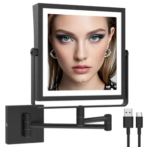 RUACQ Magnifying Makeup Mirror 7x Wall Mounted, 3Color Lights, Matte Black Decor