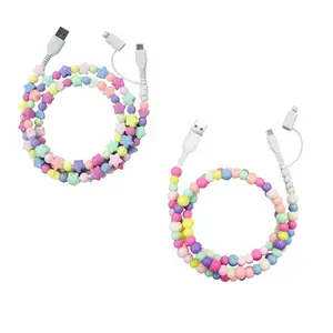 2 Pack Pearl Decorated Charging Cables USB C and Lightning Compatible Super Fast Charging 3 3ft Ideal for Women Multiple Colors Holiday Gift Beaded Charging Cable