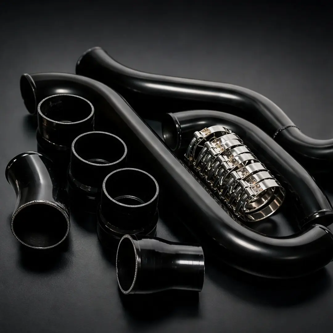 3" Mandrel-Bent Aluminum Intercooler Tube Kit for 2011-2016 Chevy Silverado/GMC Sierra 2500HD 3500HD 6.6L Duramax Diesel, Hot & Cold Side Replacement Pipes with High-Temp Couplers & T-Bolt Clamps, Black, Black Color Options, Aluminium Material