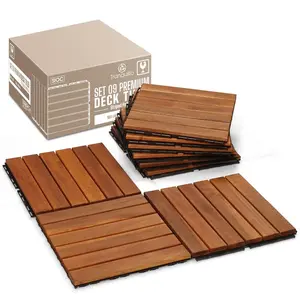 Tranquillo Acacia Deck Tiles 6 Slat Interlocking Decking Tiles set 9 – Indoor & Outdoor Flooring