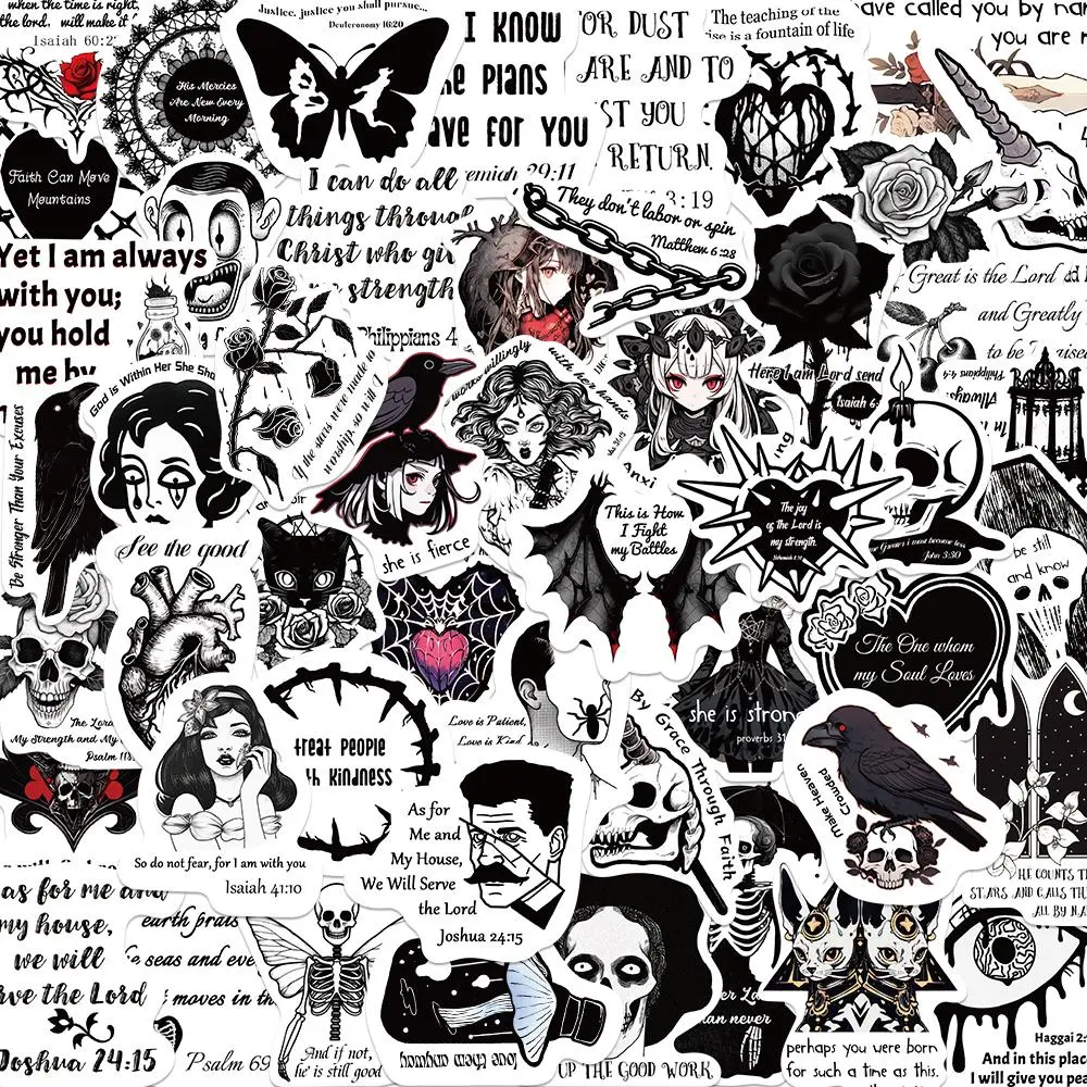Gothic Style Sticker, Premium Skull Stickers, 50pcs/set Scrapbook & Journal Making Sticker, Stickers for Scrapbooking, DIY Decorative Sticker for Stationery Computer Water Bottle, Crafts Cup Stickers, Funny Stickers, Sticker Collage Pack, Decal Sticker