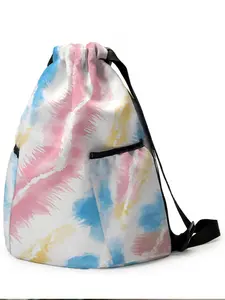 1 piece of colorful watercolor stripe 2D print drawstring backpack - large capacity durable fitness bag, with adjustable shoulder straps, suitable for both men and women, essential for travel, hiking, camping