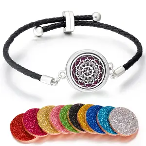 New Aromatherapy Bracelet Adjustable Black Leather Box Bracelet Flower Pattern Aromatherapy Perfume Essential Oil Diffuser