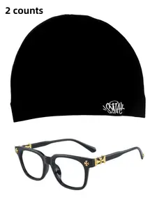 2Pcs Men Women Geometric Star Pattern Hat & Glasses Set, Breathable Elastic Material, Casual Outdoor Running Cap, All-Season Fashion Accessory