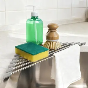 Triangle Dish Drying Rack, Corner Sink Caddy, over the Sink Corner Drainer with Sponge Holder | Foldable, Non-Slip Stainless Steel for Kitchen Sink | Space Saving Design VAQULION