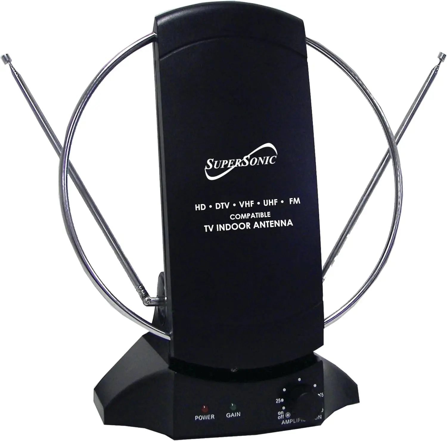 SuperSonic HD DTV VHF UHF FM Compatible TV Indoor Antenna with Amplifier for Enhanced Signal Reception