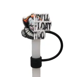 Pennywise IT 3D Straw Topper with Iconic "You'll Float Too" Design and Black Cord Accessory