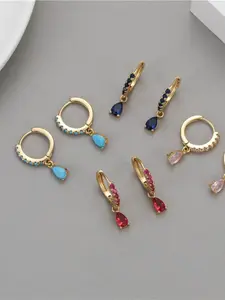 Elegant Colorful Zircon Decorated Hoop Earrings, Statement Earrings, Fashionable Earrings for Women for Party, Daily Clothing Decor, Trendy All-match & Exquisite Jewelry for Birthday Gift