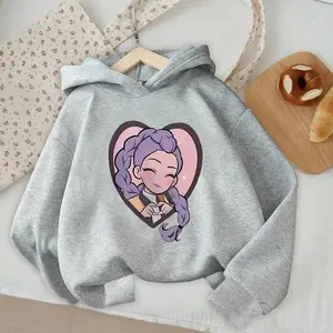 Girls' Kpop Hunter Series Hoodie, Long Sleeve Cartoon Print Pullover, Casual Comfortable Spring & Fall Fashion, Fitted Style, Graphic Casual Hoodie