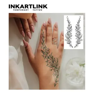 INKARTLINK Magic Temporary Tattoos, 2 Sheets Hand-Painted Flower Series Stickers, Waterproof Semi-Permanent Long-Lasting Juice Henna Designs, 2 Tree Stripes Art for Parties