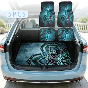 5pcs Green Mandala Universal Car Floor Mats Trunk Mat 5pcs (4 Floor Mats + 1 Trunk Mat) All Weather Durable Stylish Interior Upgrade for Vehicle Comfort