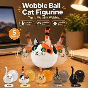 Roly Poly Cat Gacha Capsule, Wobble Cat Figurine with Following Eyes, Set of 5 Styles, Desktop Ornament, Car Dashboard Decor, Collectible Toy for Cat Lovers outdoorfun