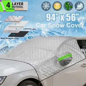94" x 56" Car Windshield Cover Protector Winter Snow Ice Rain Frost Guard Sun Shade Truck 4 Layers Thickened Material Enhanced Protection Comprehensive Coverage Secure Fit Scratch-Free