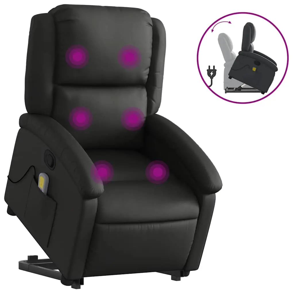 vidaXL Stand up Massage Recliner Chair, Power Lift Reclining Armchair, Wingback Recliner for Home Theater, Modern Style, Black Real Leather 3205940