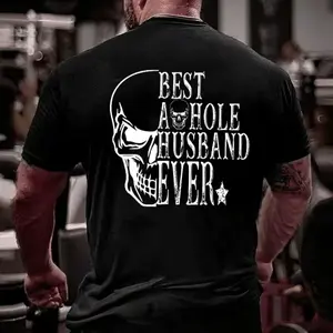 Men's Classic Cotton Short-Sleeve Round Neck Casual T-Shirt - "Best Badass Husband Ever" 90s Graphic Tee, Sweat-Friendly Clothes, 2000s Streetwear Menswear, for School & Vacation, Tropical-Ready, COD Eligible
