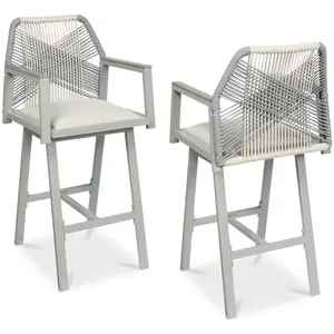 Best Choice Products Set of 2 Indoor/Outdoor Aluminum, Woven Rope Swivel Barstools w/ Armrests - Gray/Meteor