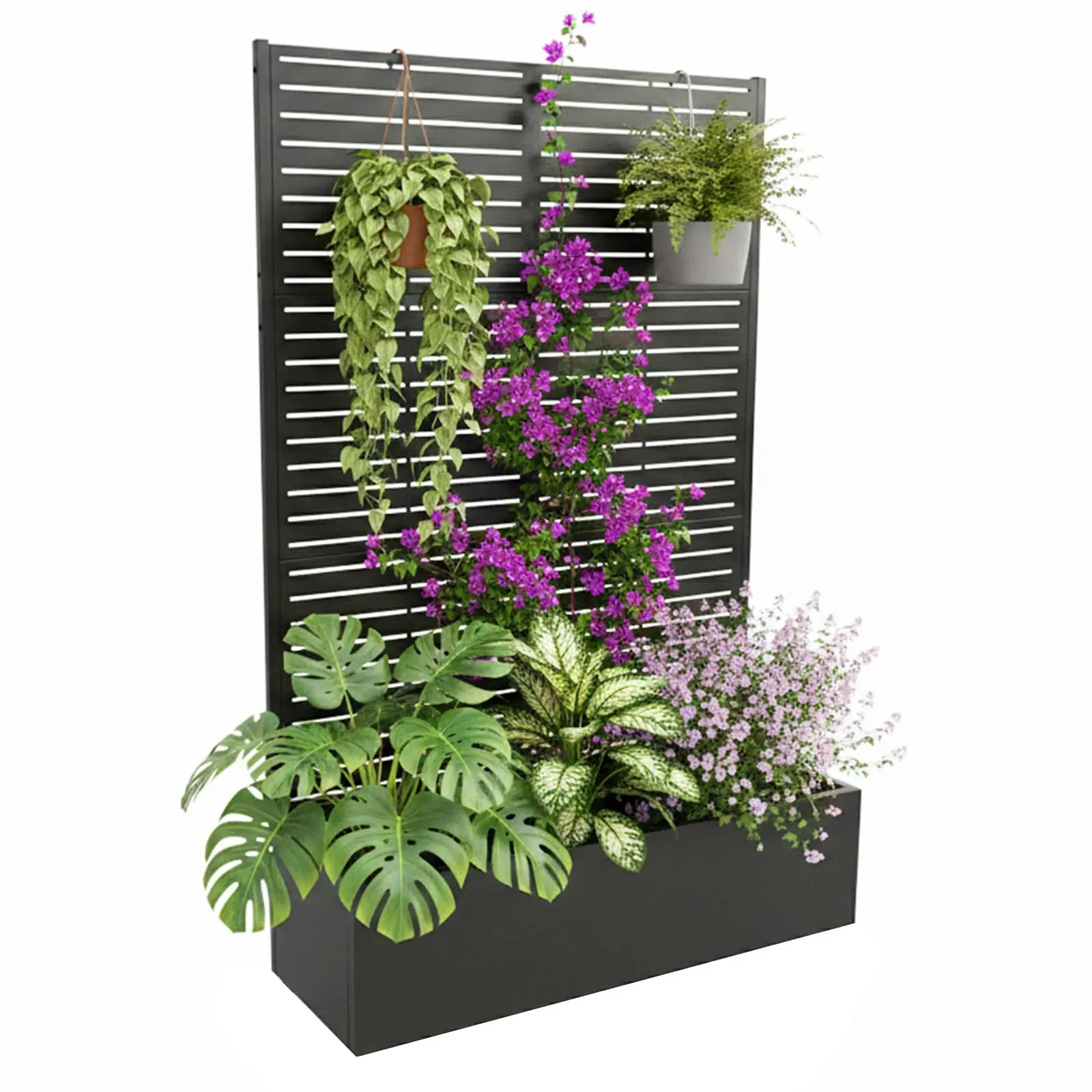 Metal Trellis Planter Box, 70.1"x45"x15" Trellis Garden Beds for Climbing Plants and Vegetables, Privacy Screen Planter Box with Drainage Holes for Patio and Balcony, Black