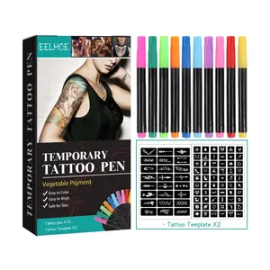 EELHOE Temporary Tattoo Pen Set for Face, Arms, and Body, Multicolor DIY Makeup Doodle Decorative Tattoo Pens, Tattoo Stencil