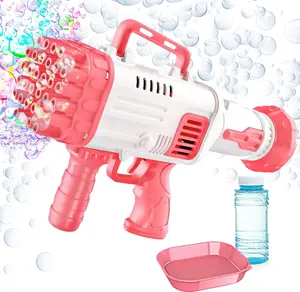 Bubble Machine Gun, Pink Bubble Gun with Bubble Solution, 32 Holes Bubbles Machine for Adults Kids, Summer Toy Gift for Outdoor Indoor Birthday Wedding Party - Pink Bubble Makers