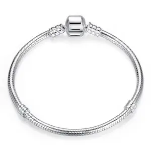 Hot Sales 925 Silver Snake Chain Bangle & Bracelet For Women Fit For DIY S925 Charms Beads Luxury Birthday Jewelry Gifts 17-21CM