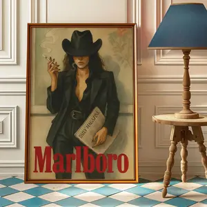 [SALE UP TO 30%] Vintage Western Cowgirl Poster, Retro 70s Advertising Style Print, Vintage Fashion Wall Art, Printable Retro Poster