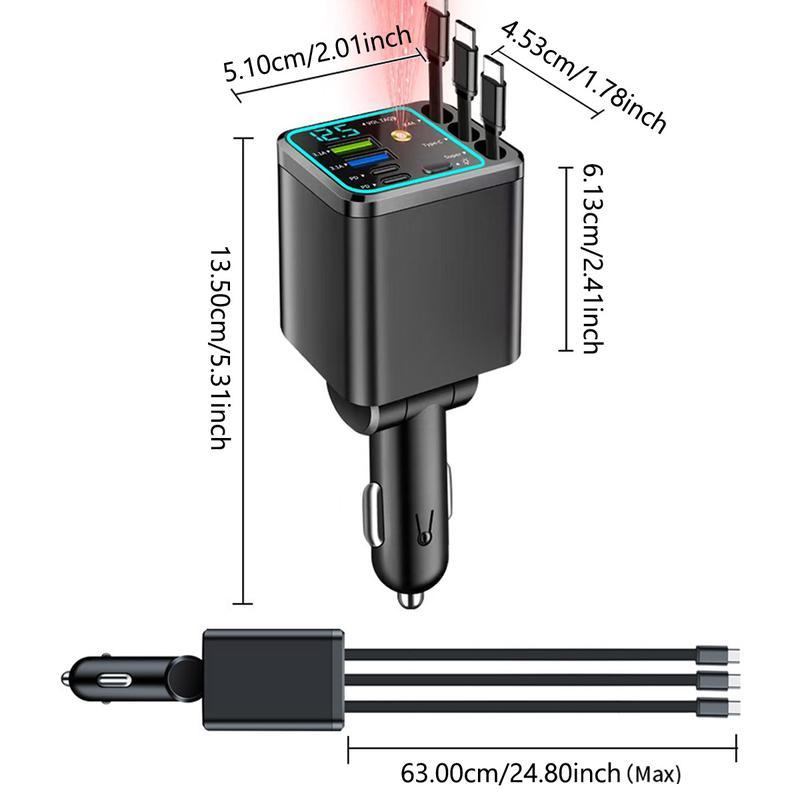 8-in-1 Ultimate Car Charger!  Level up your drive with 60W Starlight projection, retractable cables for zero mess, and 3.1A fast charging. Real-time voltage monitoring keeps your ride safe.  Must-have car gadget for 2026!