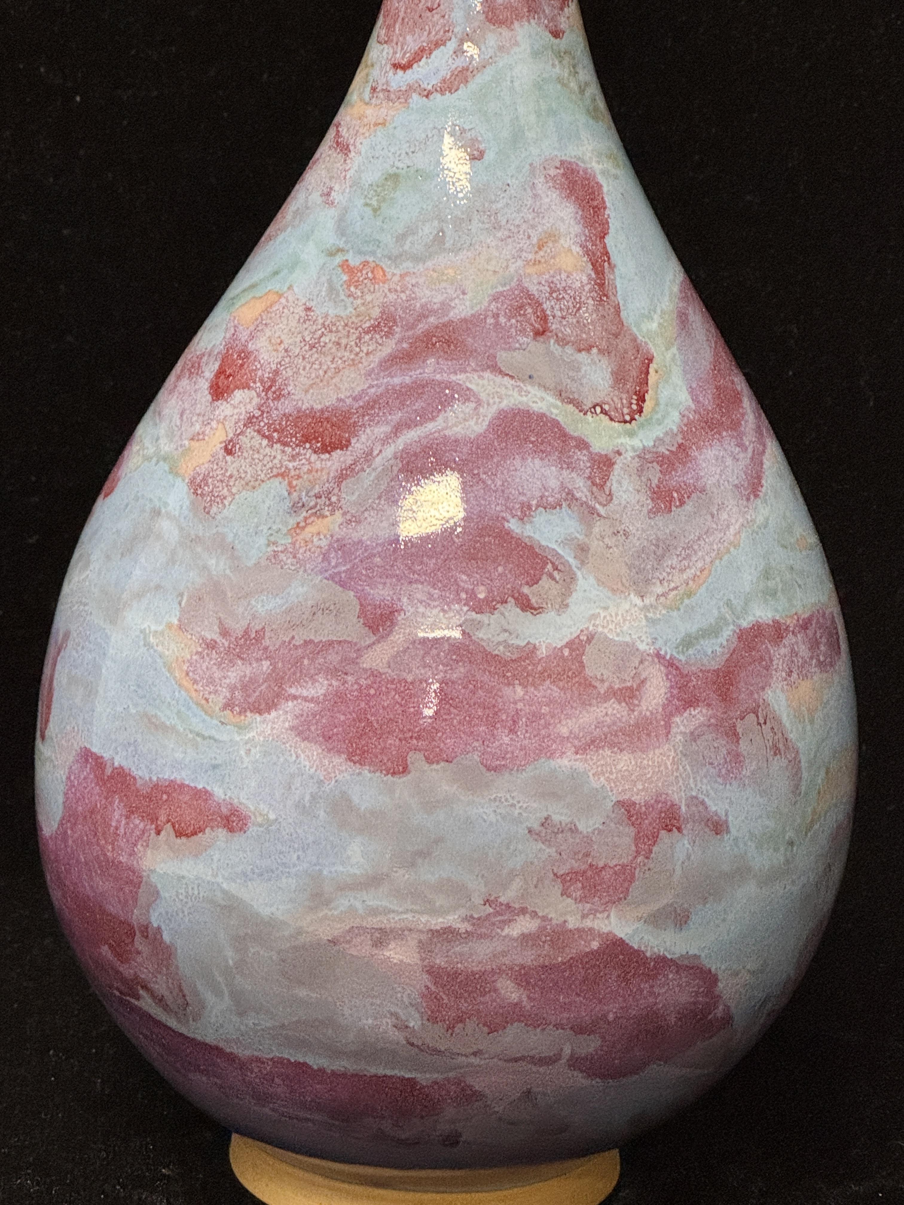 Handmade Chinese Jun Porcelain Vase, Vintage Pink-Blue Kiln-Fired Glaze Ceramic Vase, Unique Asian Art Home Decor