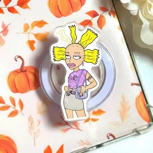 Funny Cartoon Blonde Girl Phone Grip - Unique Fall Design with Pumpkin Decor, Trendy Pop Culture Accessory for Teens, Kawaii Style Phone Holder