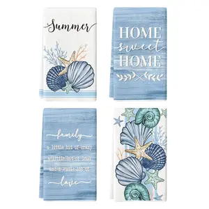 Sweet Seashell Snail Starfish Summer Kitchen Towels Dish Towels, 16x24 Inch Farmhouse Summer Seasonal Decoration Hand Towels Set of 4