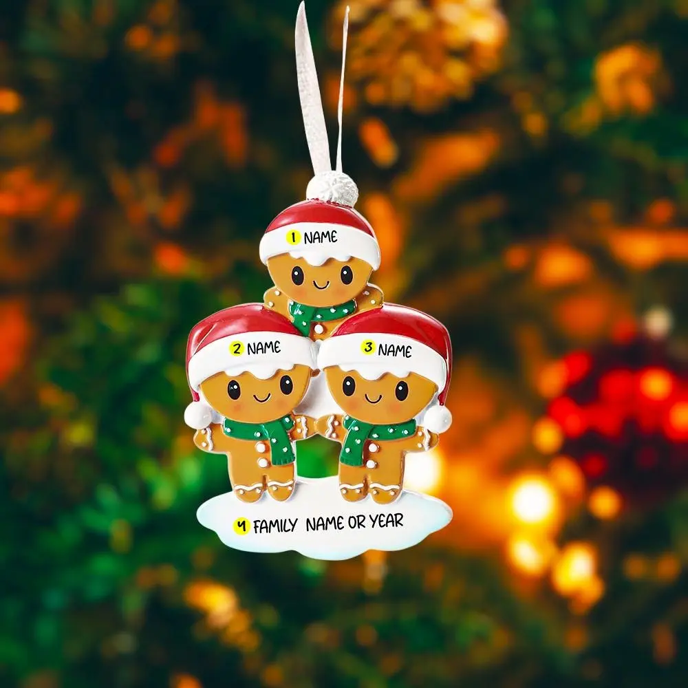 Personalized Family of 3 Gingerbread Ornament | Custom Names Christmas Tree Decoration