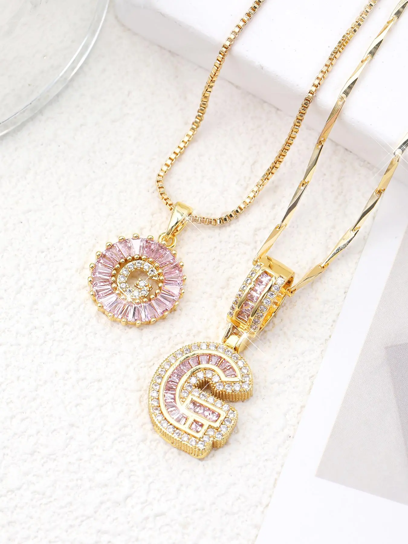 2set Initial Letter Charms Pendant Necklaces, Zircon Stones, 14k Gold Plated, Elegant Cute Letter Necklaces, Fashion Jewelry Gift for Women