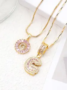 Initials Letter Design Pendant Necklace, Rhinestone Decor for Women & Girls, Fashion Jewelry for Party, Daily Decor, Trendy All-match & Exquisite Jewelry for Birthday Gift, Charms Necklace, Sparkling Zircon Inlay, Initial Necklaces