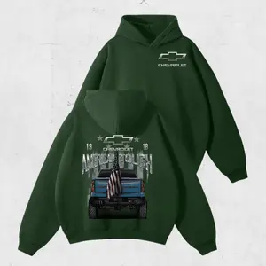 Chevy American Tough Hoodie – Patriotic Truck Sweatshirt, Lifted Chevrolet Pickup with Flag Graphic, USA Truck Guy Pullover, Built Since 1918, Siemens