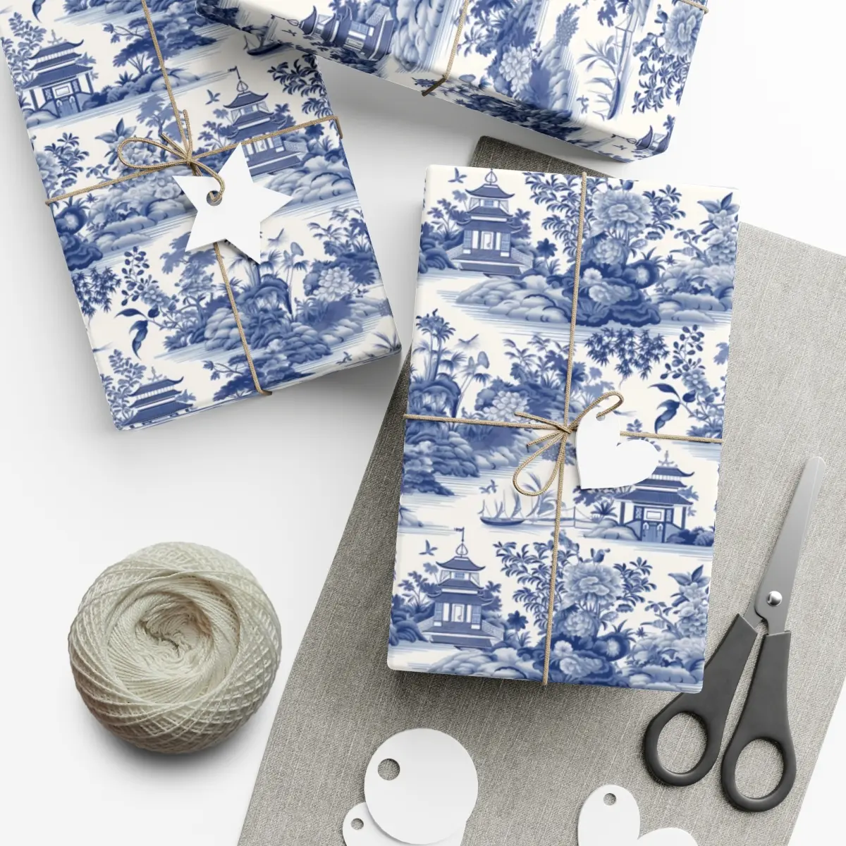Blue and White Chinoiserie Wrapping Paper | Elegant Luxury Wrapping Paper | Japanese Gift Wrap | Hampton Blue Wrapping Paper
