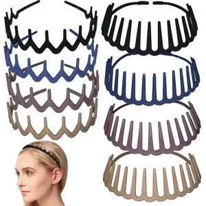 8 count Zig Zag Plastic Headbands Elastic Headband with  Comb Headbands Wave Shape Fashion Headbands for Women and Girls Thick Hair (Two Shapes)