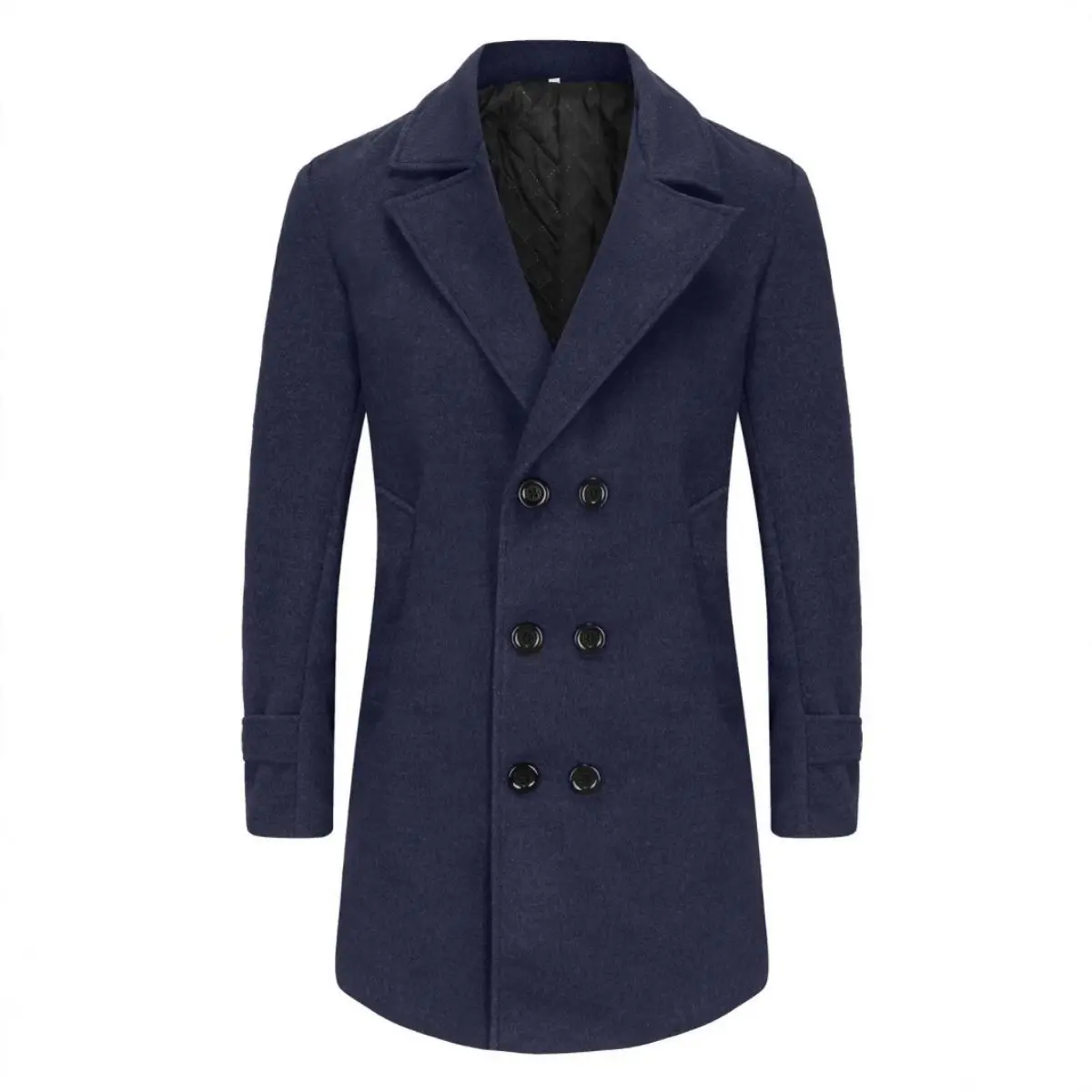 Men's Double-Breasted Peacoat, British Style Solid Woolen Blend Thick Winter Jacket for Casual Fashion Wear, Clothes, Long Sleeve, Polyester, British Look