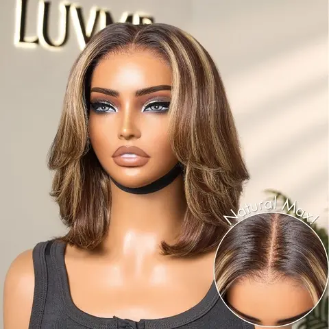 Blonde Highlight Short Layered Bob Wig Glueless 5x5 Closure Pre-Cut Lace Wig All Head Sizes Fit Cap