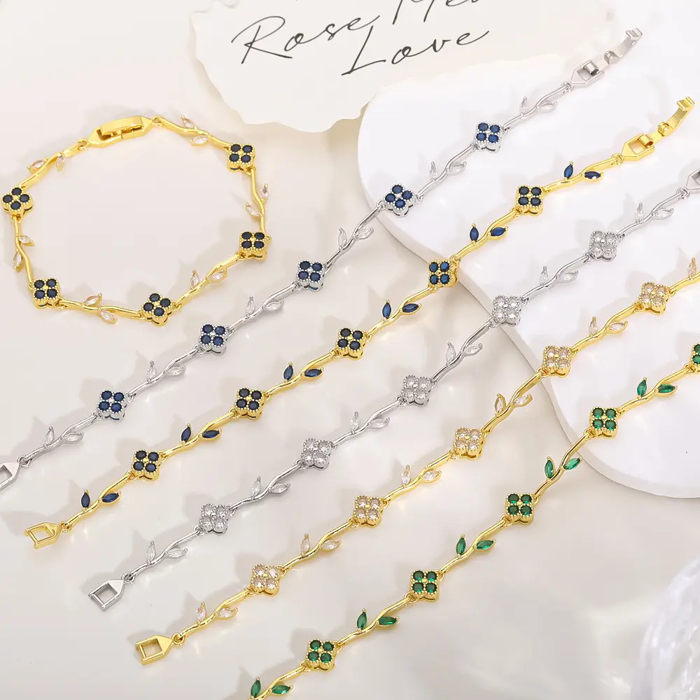 18K gold bracelet, four-leaf clover bracelet, flower bracelet, diamond bracelet, women's bracelet, women's jewelry, Valentine's Day gift