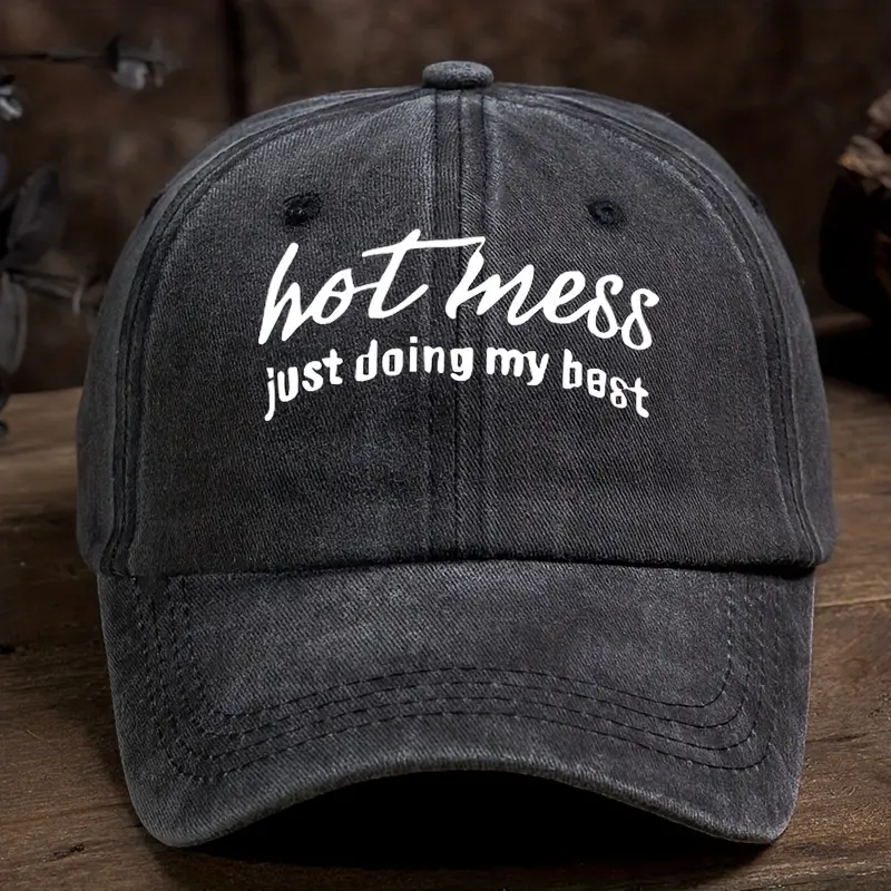Hot Mess Printed Baseball Cap Vintage Washed Distressed Dad Hat Casual Sun Hat for Women and Men summerwins,summerwins Fitted Hat