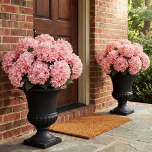 Hydrangea Artificial Flower Bush for 19.6inch Large Silk Hydrangea 5 Heads Realistic UV Resistant Fake Flower for Porch Bouquet Window Box Wedding Indoor(2 Pcs,Rose Red)