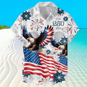 Bald Eagle Fireworks Hawaiian Shirt, Independence Day Tropical Short Sleeve Shirt Design, Summer Aloha Button Down Shirt, Gift for Him or Her