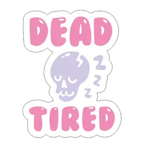 Dead Tired Graphic Design with Cute Skull Anime, Warning Sign for Driver, Dark Humor Car Decal for Men Women on Car Window, Bumper, Side, Mirror