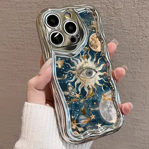 Brand New Electroplated Creative Fashion Pattern Wave-shaped Phone Case Compatible with iPhone 17/17Air/16 ProMax/16Plus/16Pro/16,iPhone 15/14/13/12/11/X/XSMAX, Precision Lens Protection, Shockproof Drop TPU Integrated Phone Case