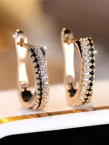 Luxury Female Black White Zirconia Stone Clip Earrings Charm Gold Color Wedding Jewelry For Women Statement Earrings