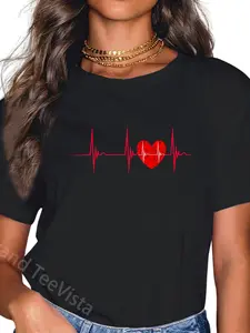 100% Cotton Unisex Cardiologist Heartbeat ECG Pulse Cardiology Heart Heart Surgery T-Shirt Casual Graphic Printed Vintage Tshirt