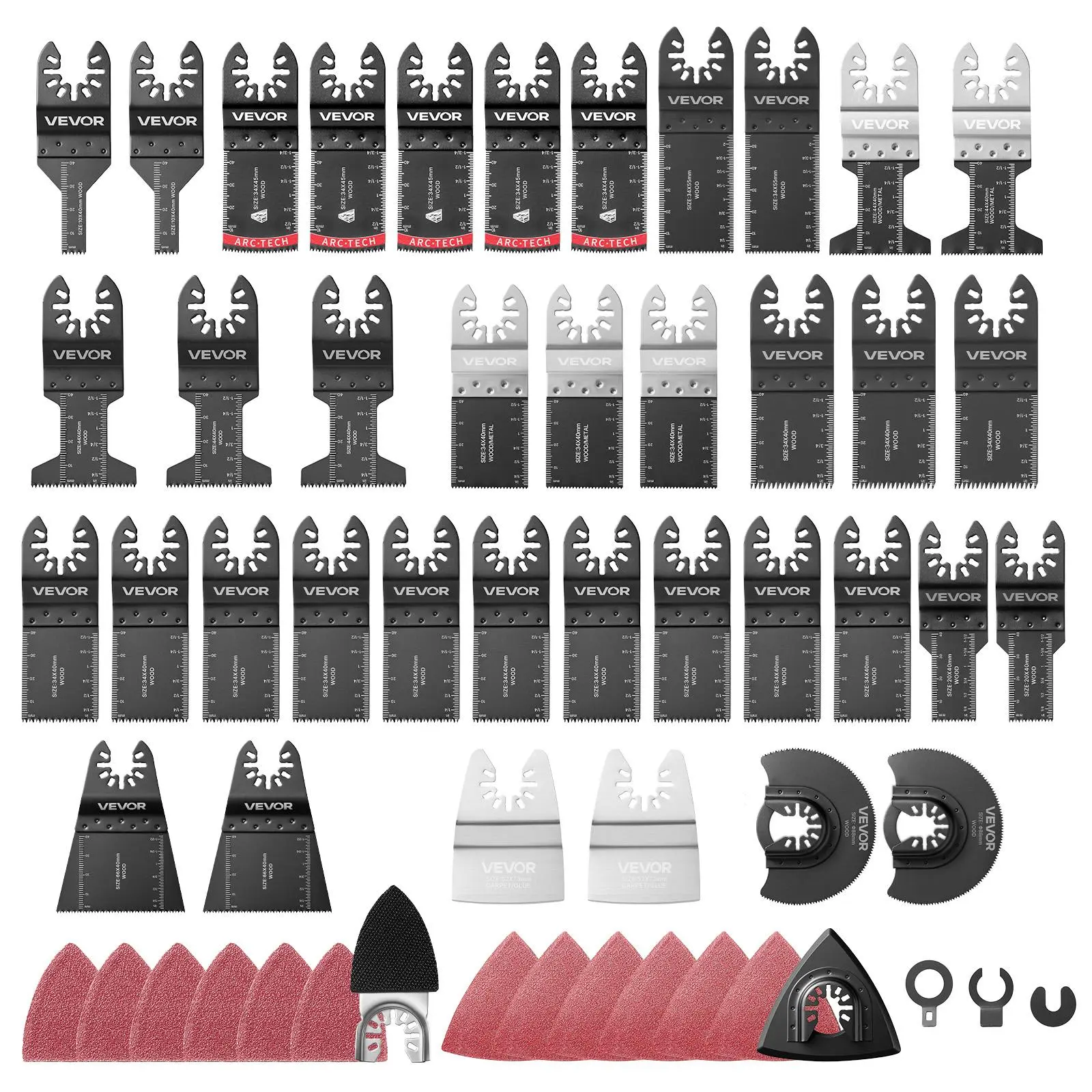 【summerfinds】VEVOR 160-Piece Oscillating Saw Blades and Sanding Kit – 36 Universal Multi Tool Blades with 2 Scrapers, 2 Sanding Pads & 120 Sandpapers, 11 Types Oscillating Multitool Blades for Wood Plastic Metal